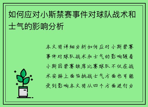 如何应对小斯禁赛事件对球队战术和士气的影响分析