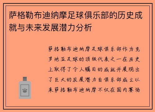 萨格勒布迪纳摩足球俱乐部的历史成就与未来发展潜力分析